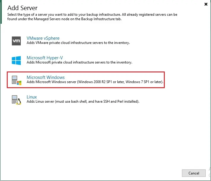 veeam add server wizard