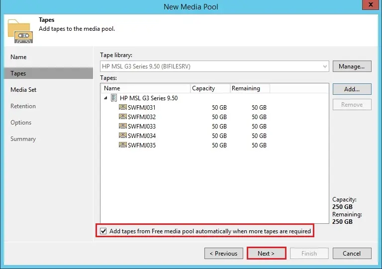 veeam add tape to media