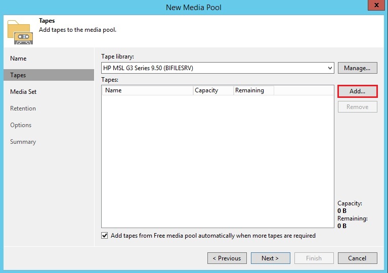 veeam add tape to media