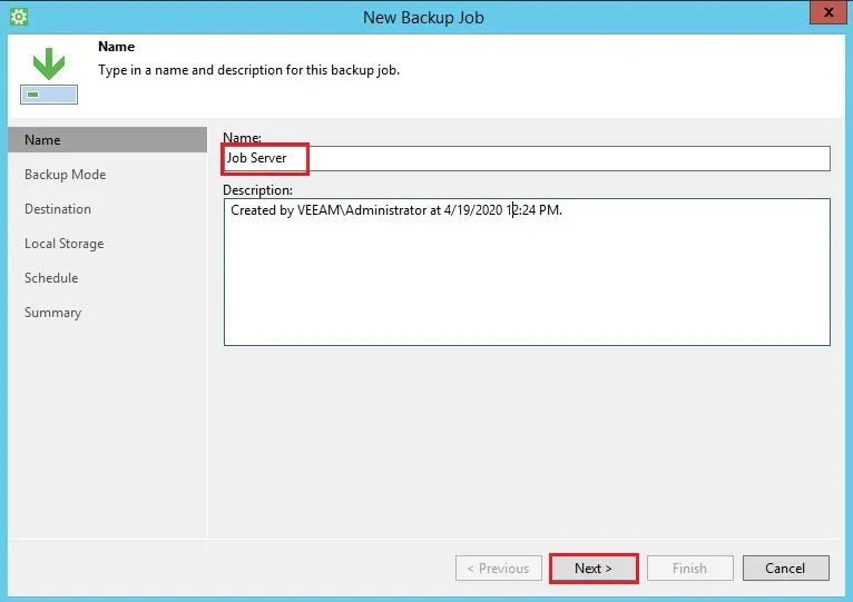 veeam agent configure new backup