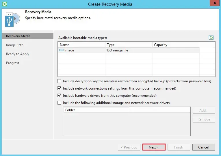 veeam agent create recovery media