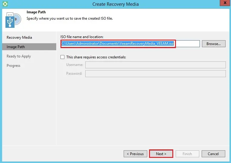 veeam agent create recovery media image path