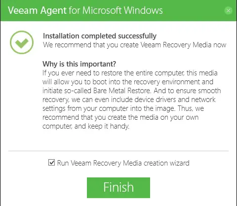 veeam agent for windows successfully installed