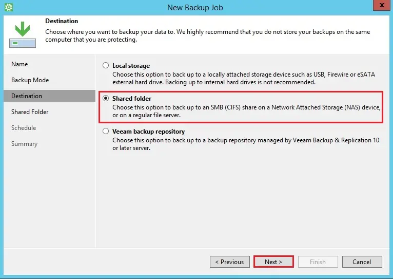 veeam agent new backup destination