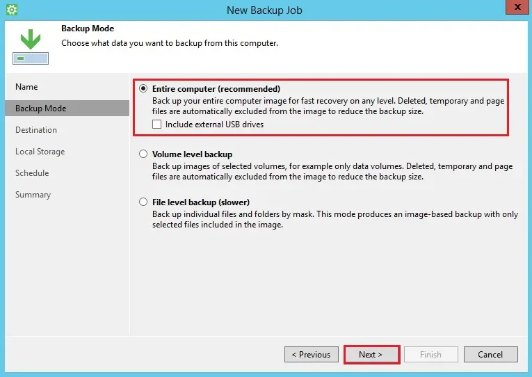 veeam agent new backup mode