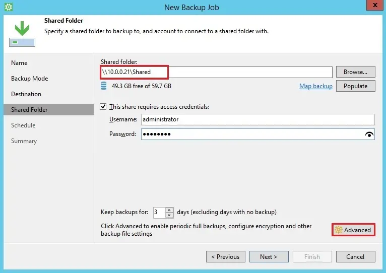 veeam agent new backup shared