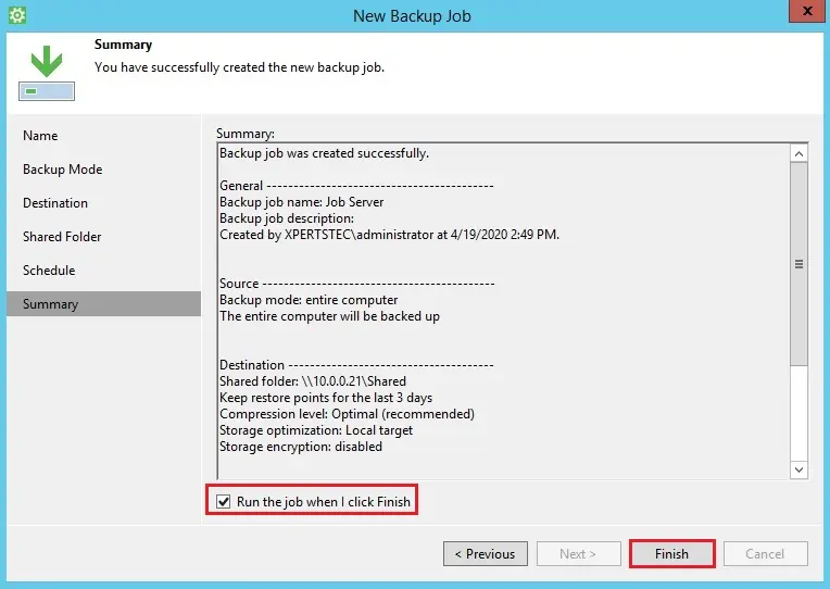 veeam agent new backup summary