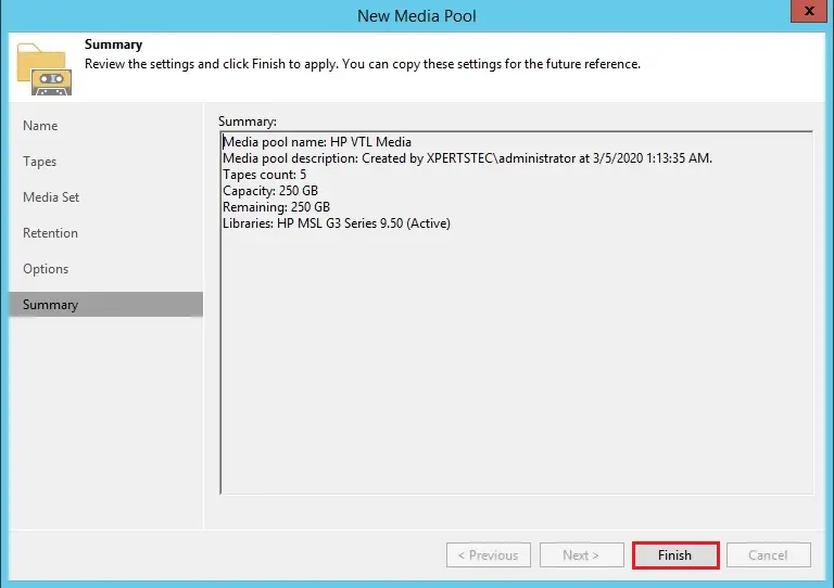 veeam media pool summary