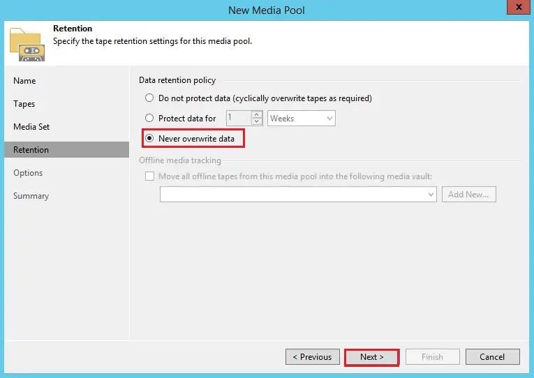 veeam media set retention