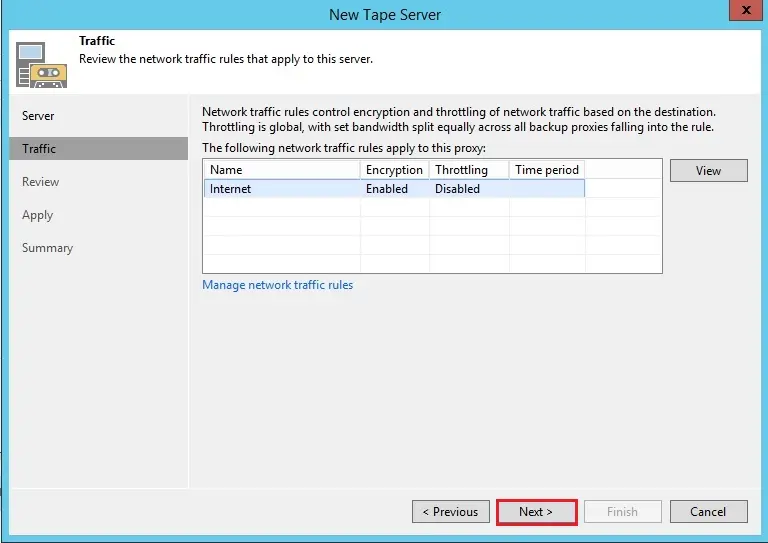 veeam new tape server traffic