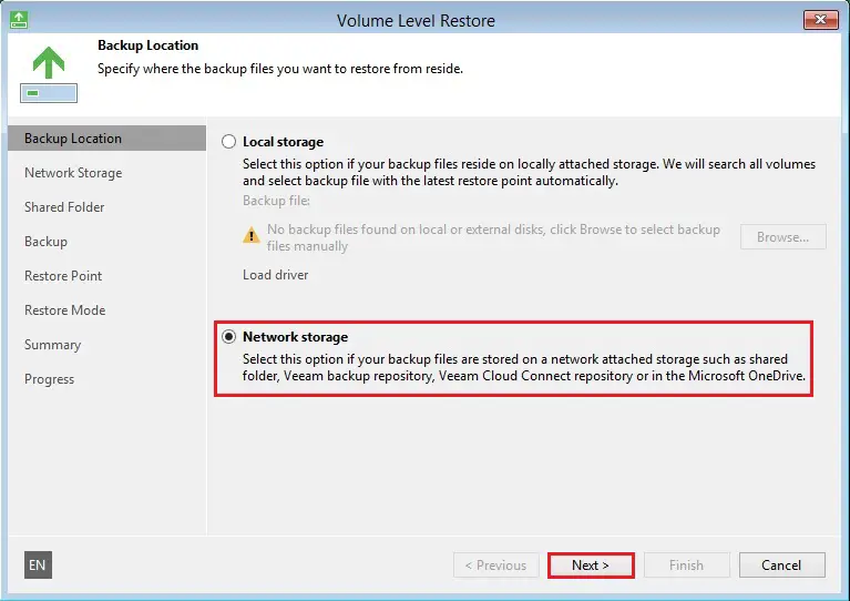 veeam recovery media backup location