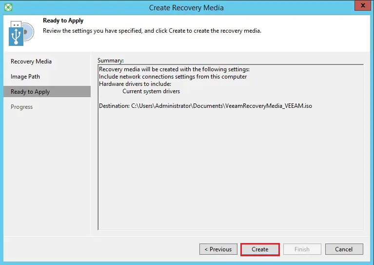 veeam recovery media ready to apply