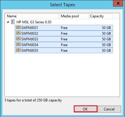 veeam select tapes