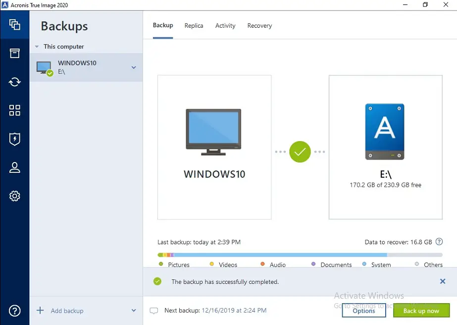 acronis 2020 backup completed