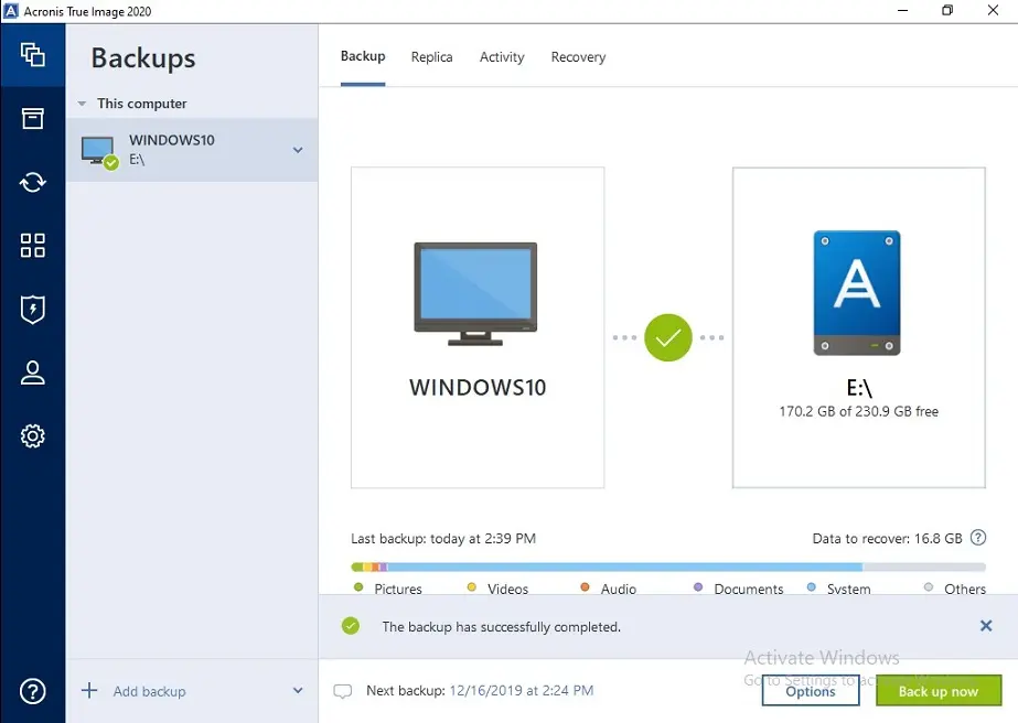 acronis 2020 backup completed