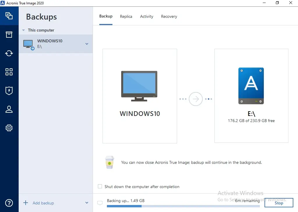 acronis 2020 backup running