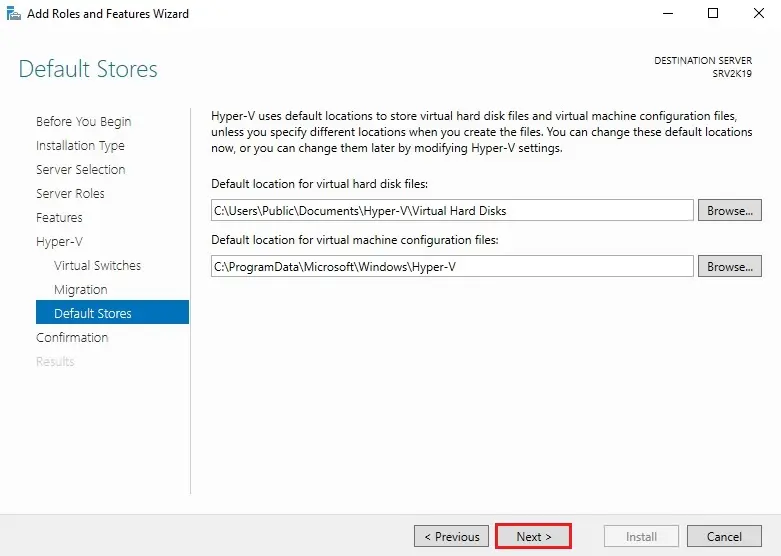 install hyper-v default stores