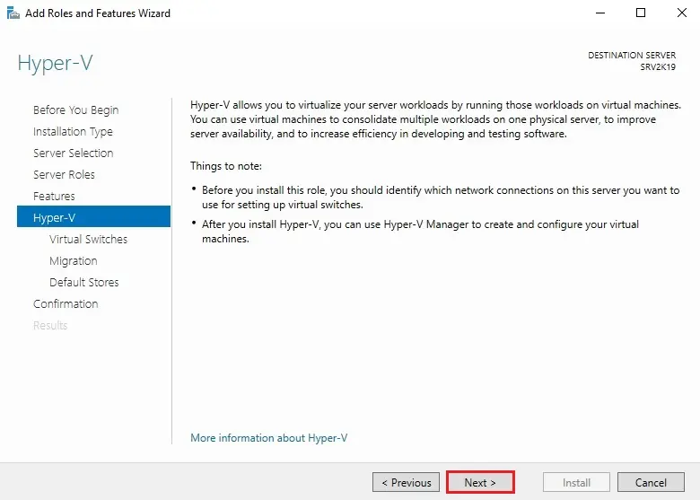 add roles and features install hyper-v