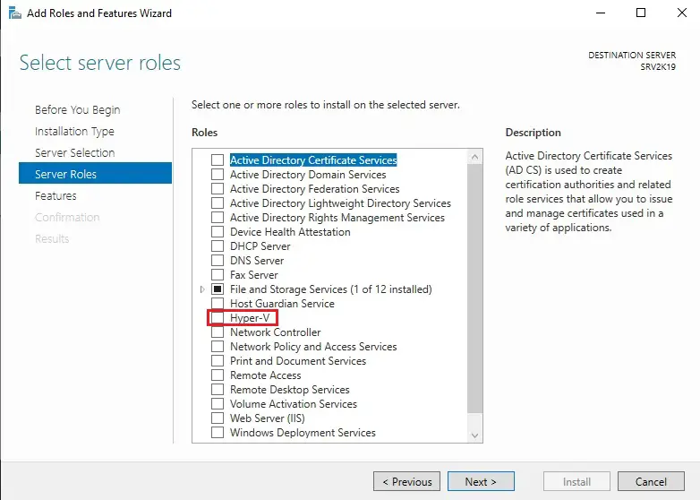 install hyper-v add roles and features server