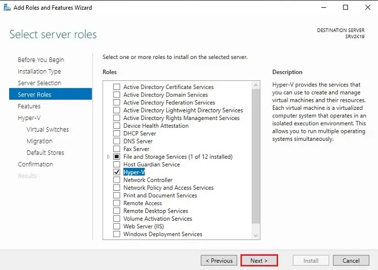 install hyper-v add roles and features