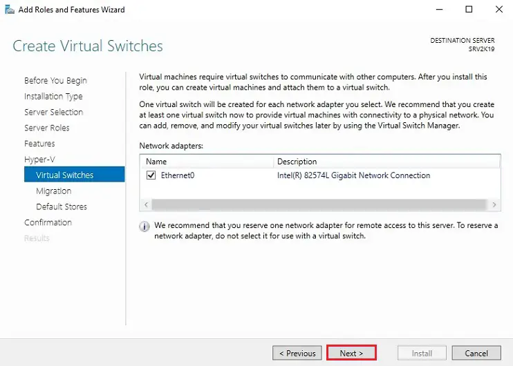 add roles and features virtual switches