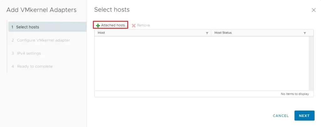 add vmkernel adapter attached hosts