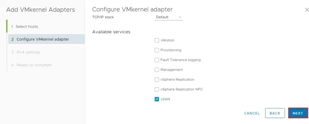 configure vmkernel adapter