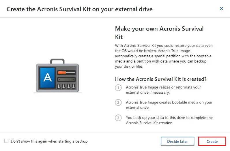 acronis survival kit acronis true image