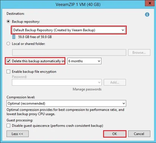 create veeamzip backup