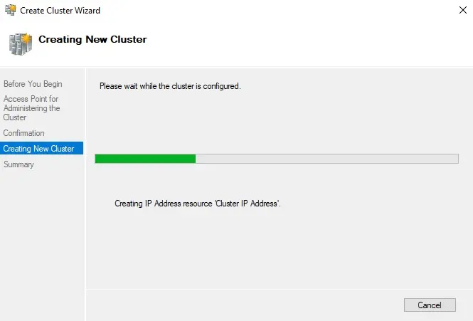 creating new cluster progress