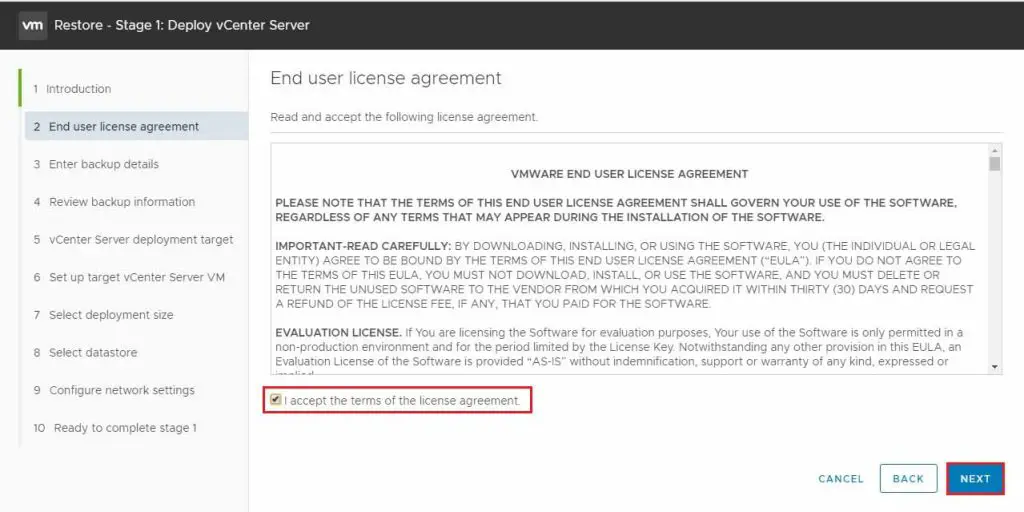 deploy vcenter user license agreement