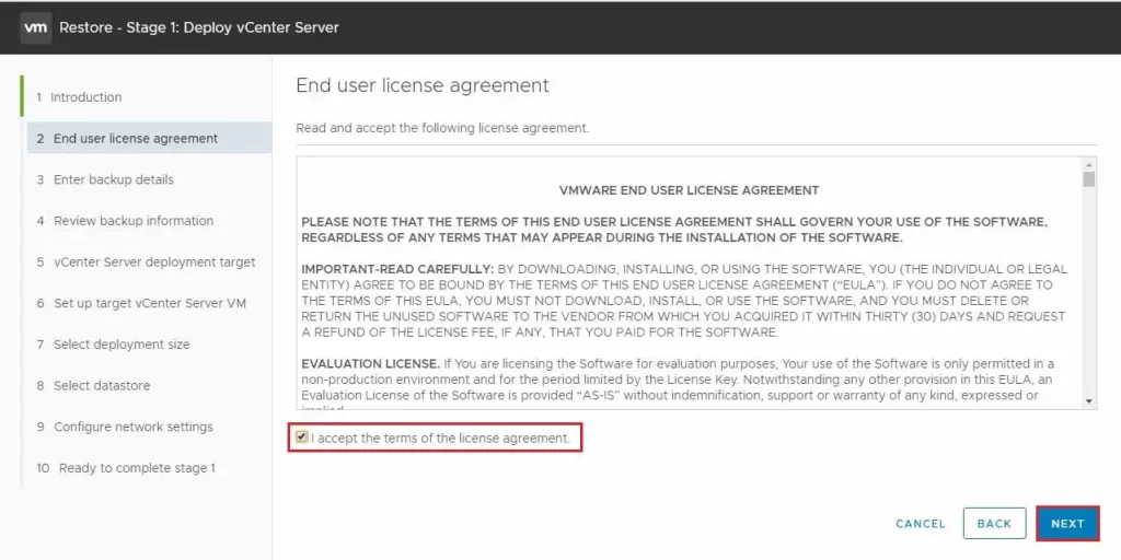 deploy vcenter user license agreement