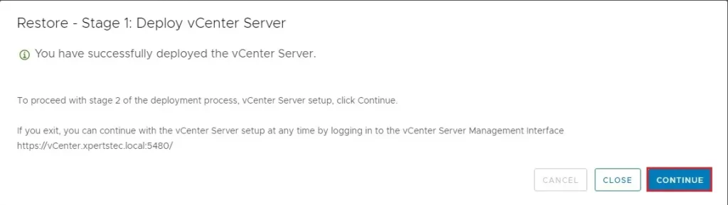 deployed vcenter server successfully