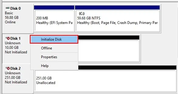 disk management initialize disk