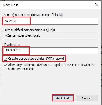 dns manager host a record