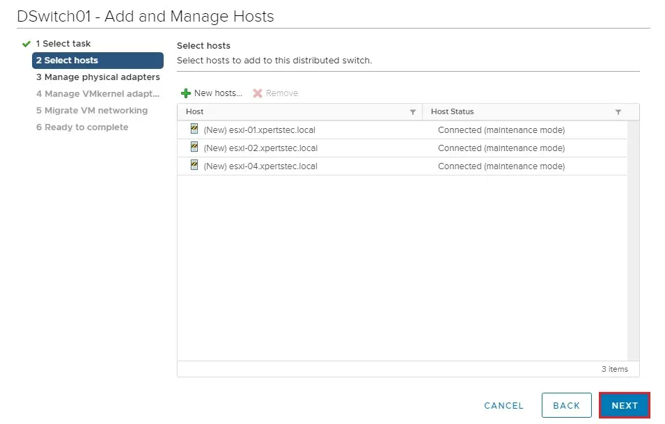 dswitch add and manage select hosts