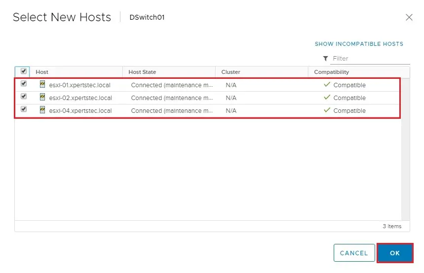 distributed switch add and manage select hosts