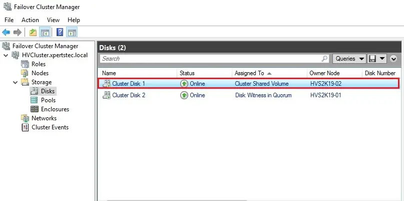 failover cluster manager disks