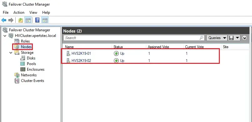 failover cluster manager nodes