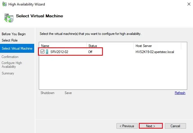 high availability wizard virtual machine