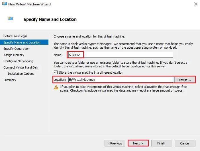 hyper v virtual machine location