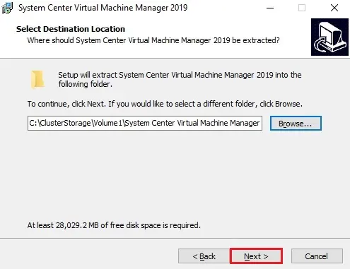 system center virtual machine destination location