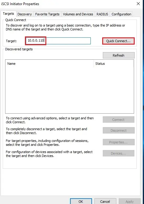 iscsi initiator properties hyper-v cluster