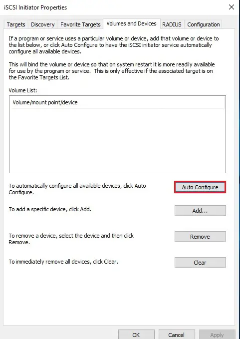 iscsi initiator volume and devices hyper-v cluster