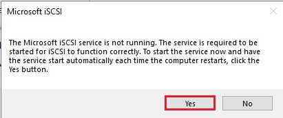 iscsi service is not running hyper-v cluster