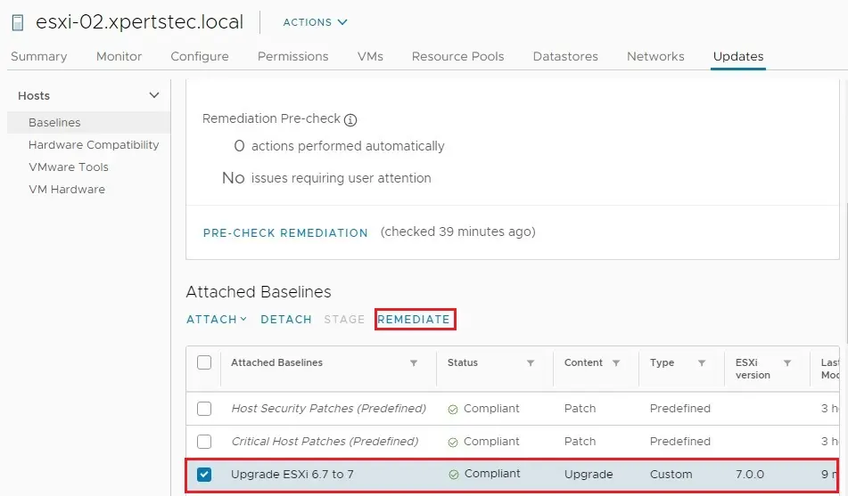 upgrade esxi lifecycle manager attached baseline