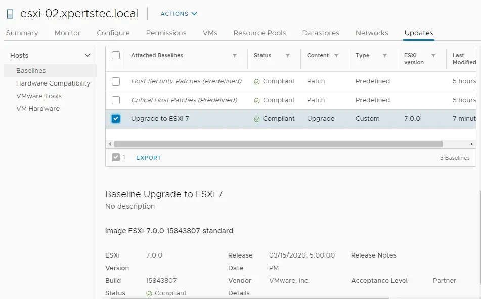 lifecycle manager baseline upgrade esxi