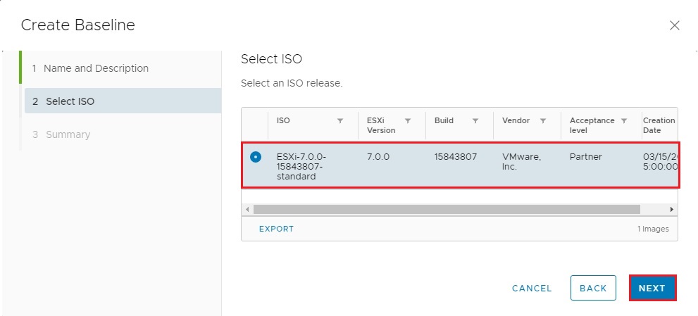 lifecycle manager create baseline iso