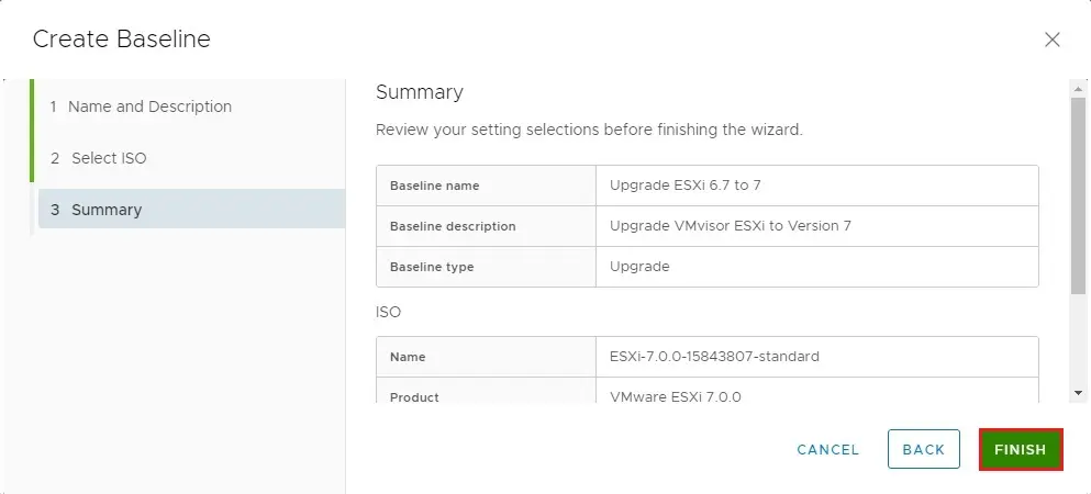 lifecycle manager create baseline summary