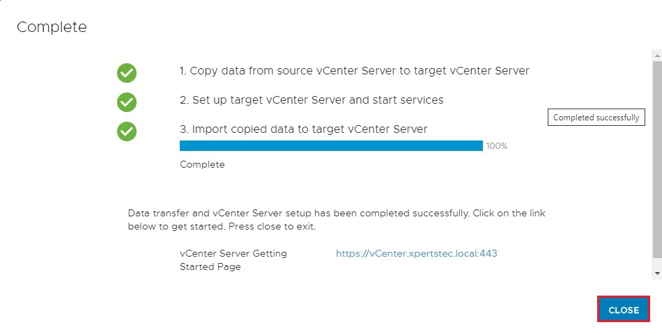 migrate Stage 2 data transfer and vcenter